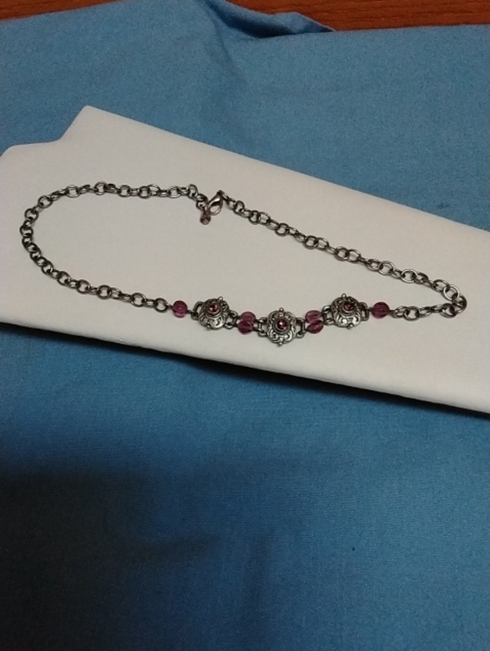 Silver-Tone Necklace with Pink/Purple Beads